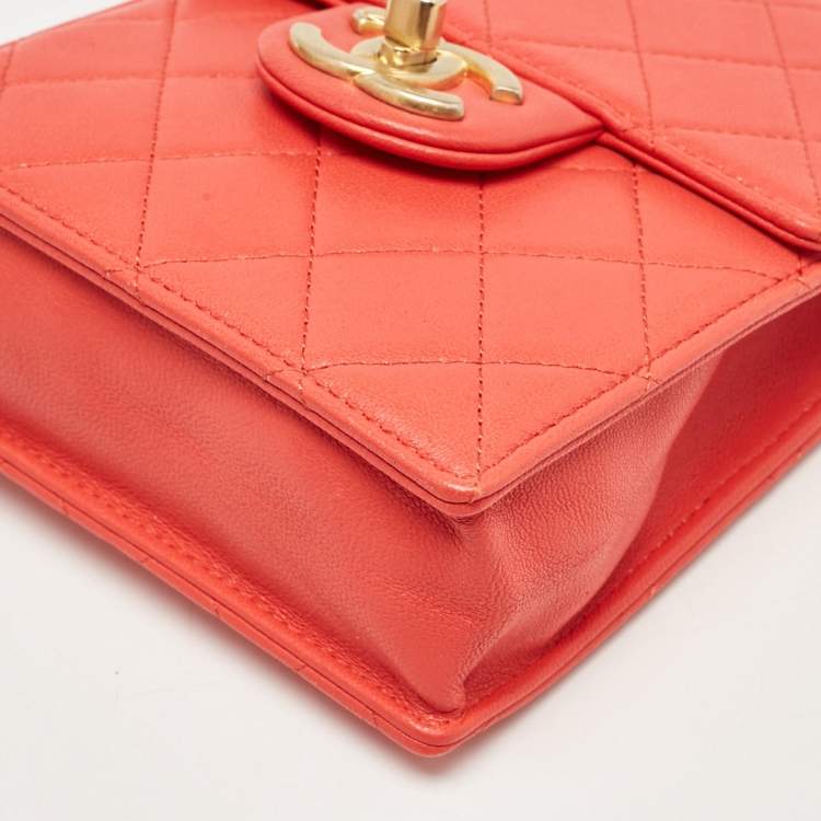 Chanel Vertical Pearl Chain Clutch in Red Quilted Leather with Gold Hardware