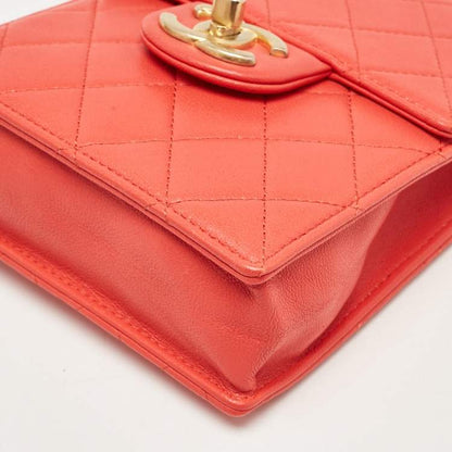 Chanel Vertical Pearl Chain Clutch in Red Quilted Leather with Gold Hardware