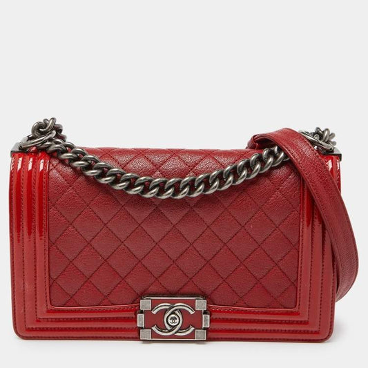 Chanel Red Quilted Leather & Patent Leather Medium
