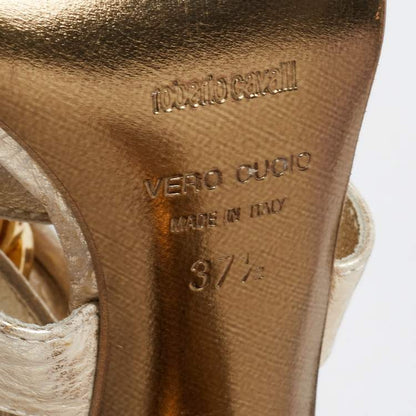 Roberto Cavalli Gold Leather Ankle Strap Sandals Size 37.5