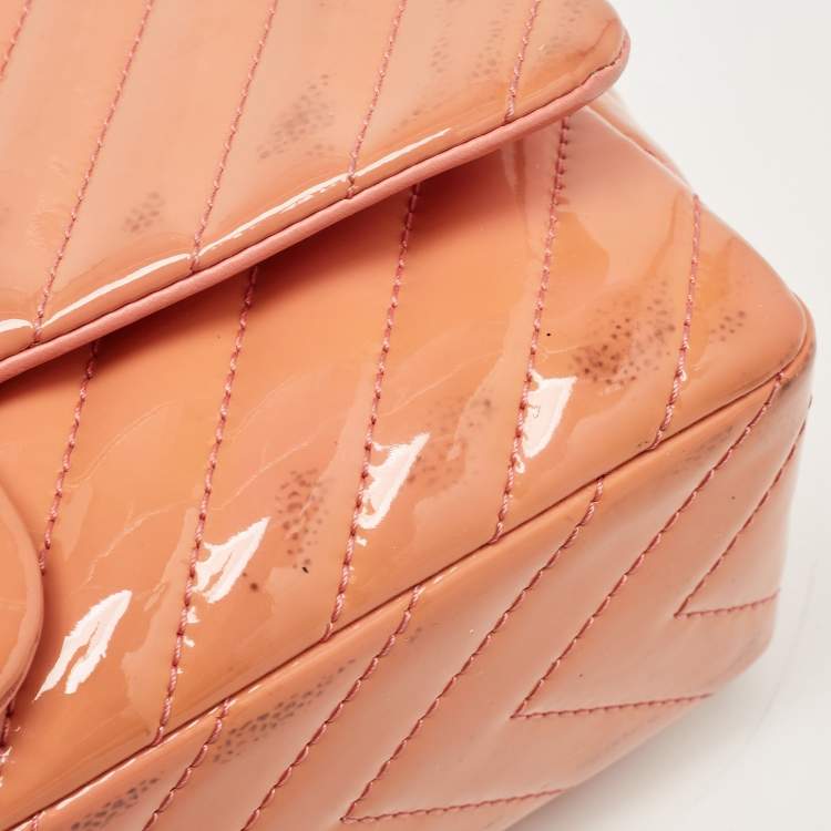 Chanel Pink Chevron Patent Leather Jumbo Flap Bag