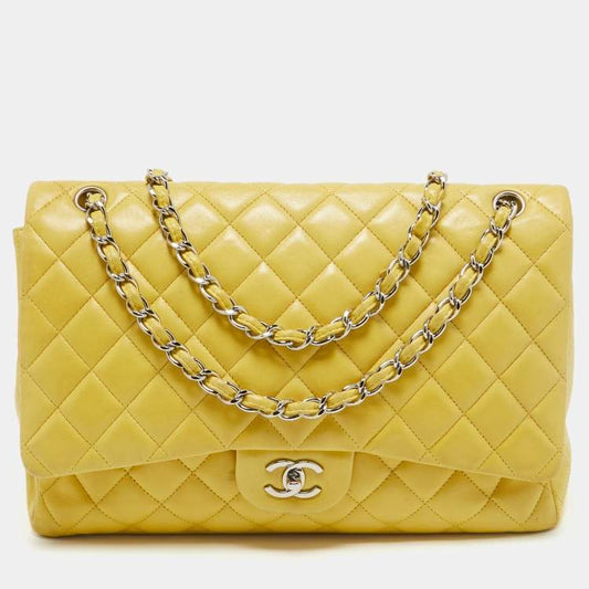 Chanel Yellow Quilted Lambskin Maxi Classic Single Flap Bag – Fair Condition