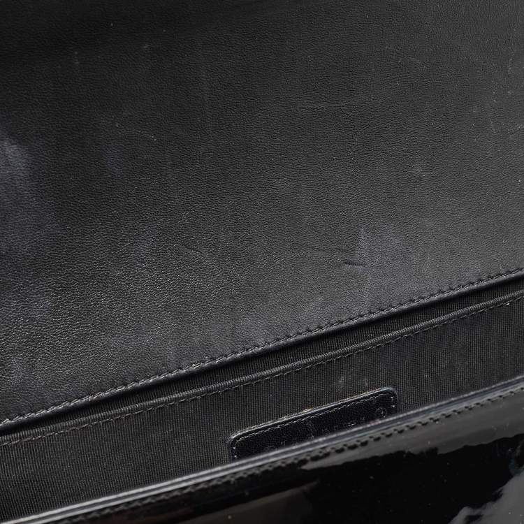 Chanel Black/Silver Chevron Patent Leather Medium Boy Flap Bag