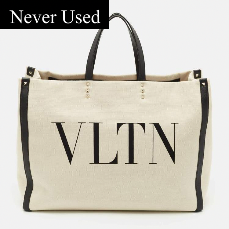 Valentino Garavani VLTN White & Black Canvas Tote Bag