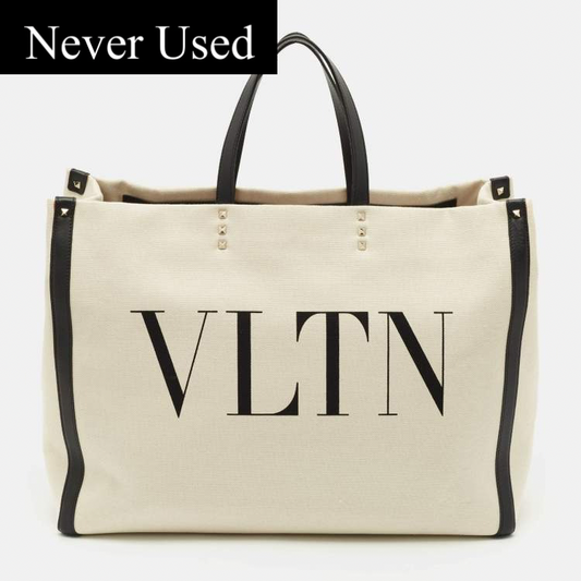 Valentino Garavani VLTN White & Black Canvas Tote Bag