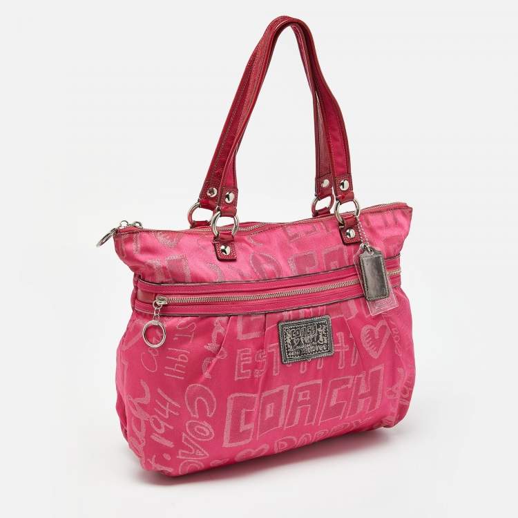 Coach Pink Canvas & Patent Leather Poppy Glam Tote