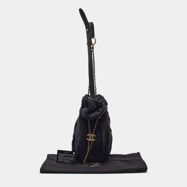 Chanel Black Shimmer Leather Coco Pleats Sling Backpack