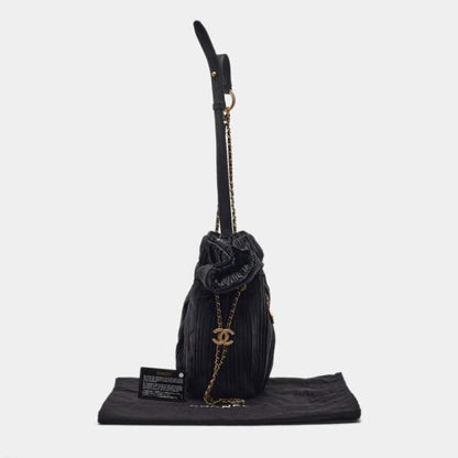 Chanel Black Shimmer Leather Coco Pleats Sling Backpack