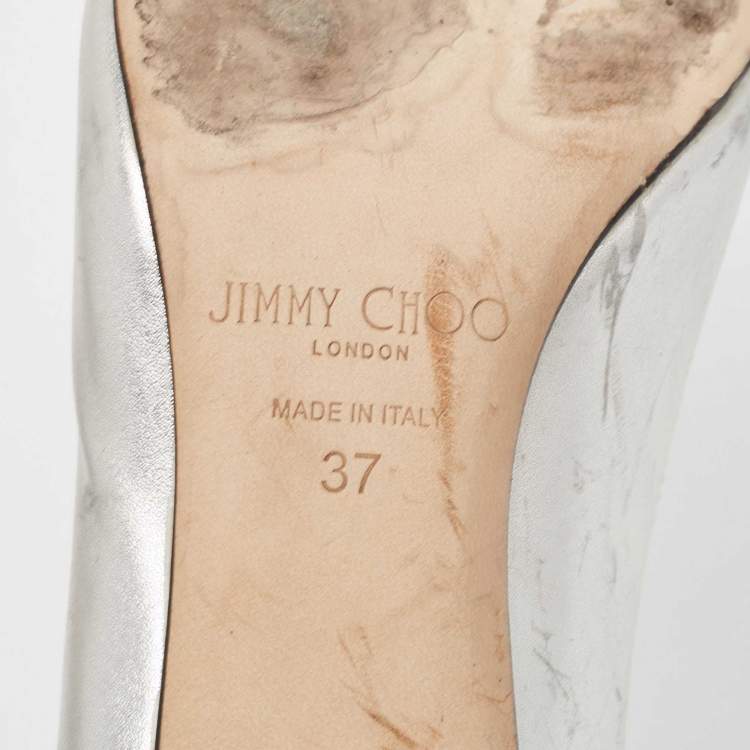 Jimmy Choo Silver Crystal Embellished Leather Pumps Size 37