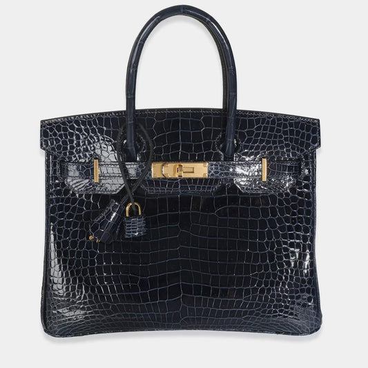 Hermes Birkin 30 Bleu Marine Crocodile Porosus Bag