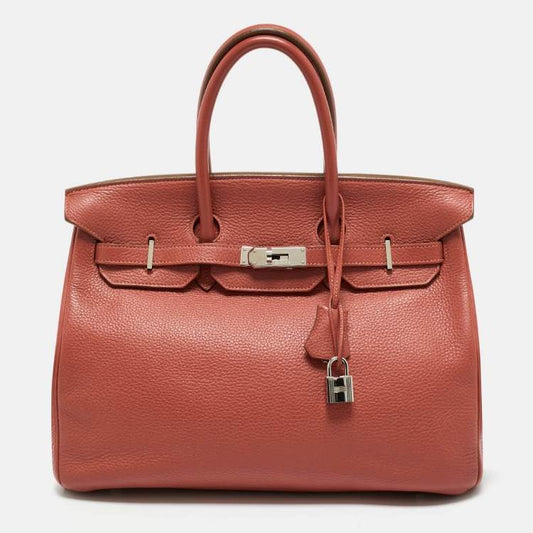 Hermes Sanguine Taurillon Clemence Leather Palladium Finish Birkin 35 Bag