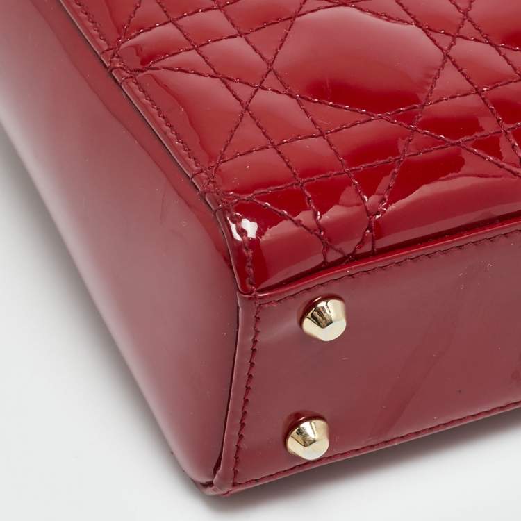 Dior Lady Dior Mini Red Cannage Patent Leather Tote Bag