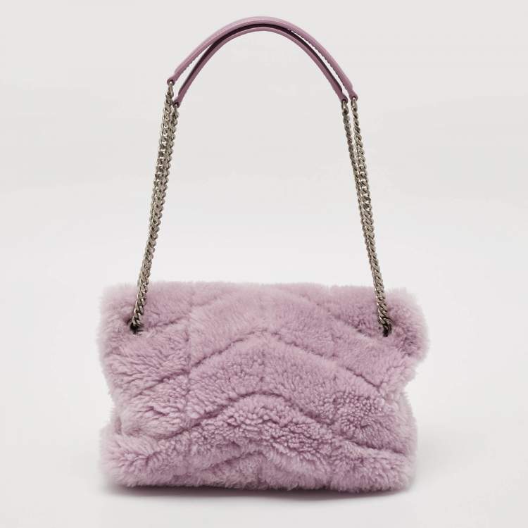 Saint Laurent Loulou Medium Shoulder Bag in Lilac Shearling