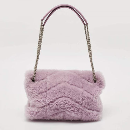 Saint Laurent Loulou Medium Shoulder Bag in Lilac Shearling