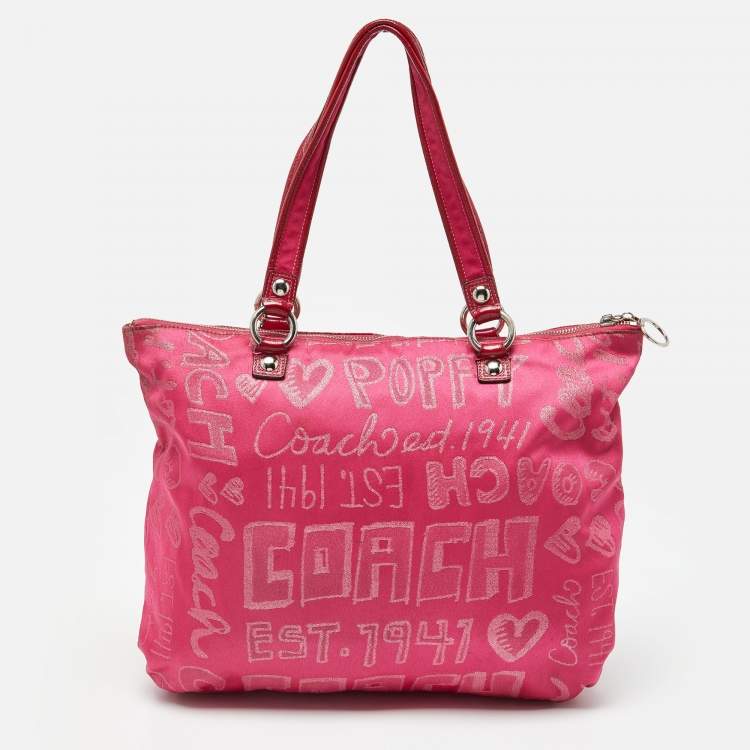 Coach Pink Canvas & Patent Leather Poppy Glam Tote