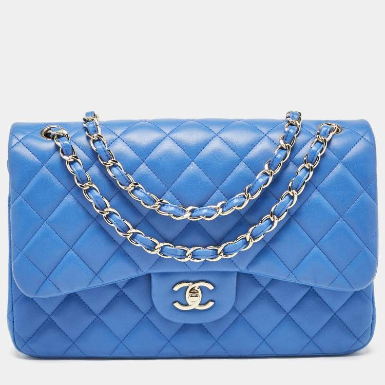 Chanel Blue Quilted Leather Jumbo Classic Double Flap Bag