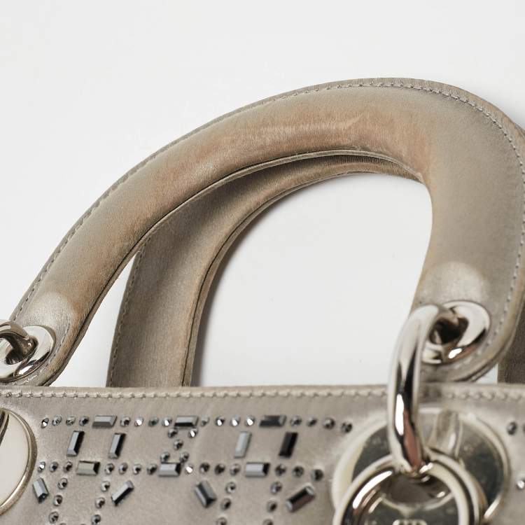 Mini Lady Dior Grey Satin with Beaded Cannage | Fair Condition