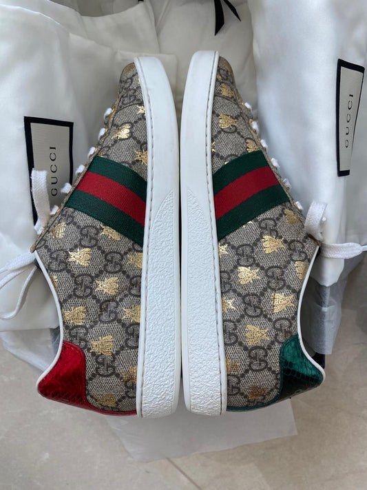 Gucci Ace GG Supreme Sneakers with Gold Bees – Size 37