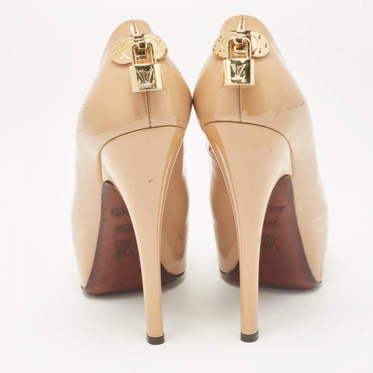 Louis Vuitton Beige Patent Leather “Oh Really!” Peep Toe Pumps Size 36.5
