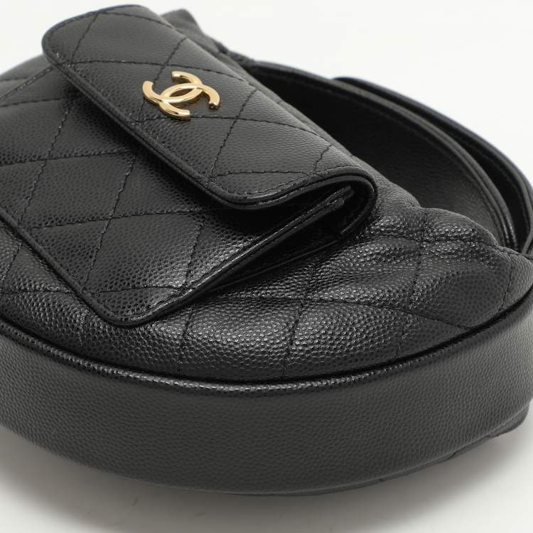 Chanel Mini Round Hobo in Black Quilted Caviar Leather