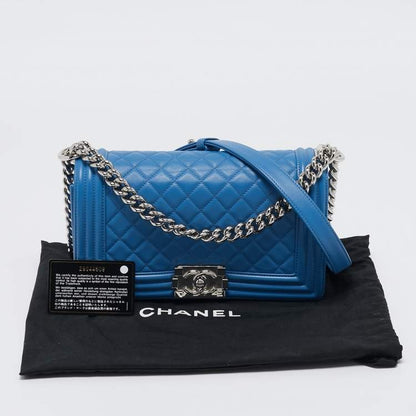 Chanel Medium Boy Bag in Light Blue Quilted Leather