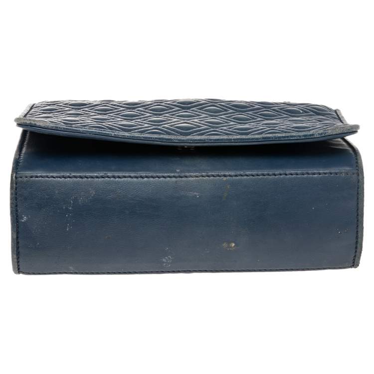 Tory Burch Blue Leather Medium Fleming Shoulder Bag