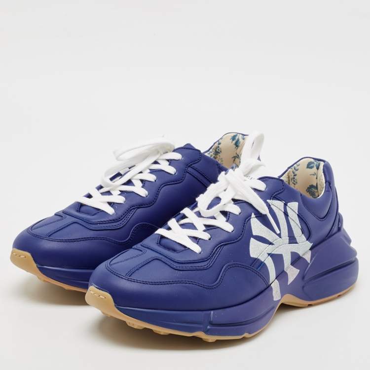 Gucci Blue Leather NY Yankees Rhyton Sneakers 41.5