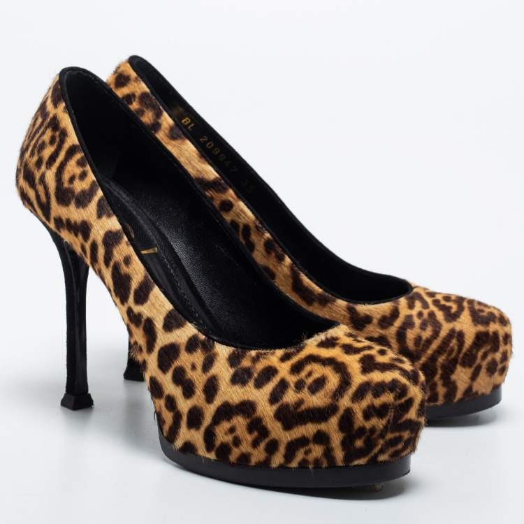 YSL Leopard Print Calf Hair Tribtoo Pumps Size 35