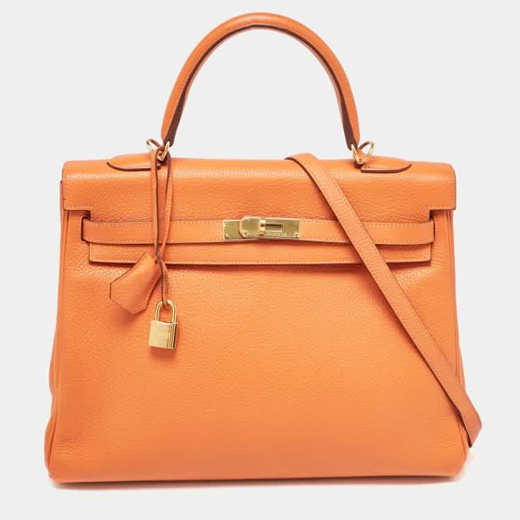 Hermès Orange Taurillon Clemence Leather Gold Finish Kelly Retourne 35 Bag