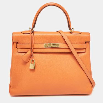 Hermès Orange Taurillon Clemence Leather Gold Finish Kelly Retourne 35 Bag
