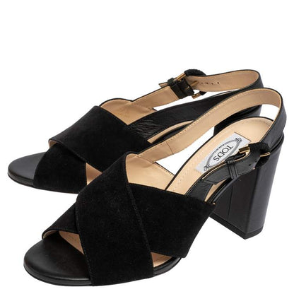 Tod’s Black Crisscross Block Heel Sandals - Size 37.5