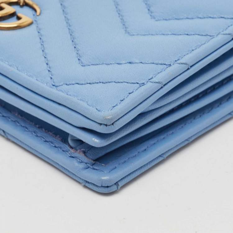 Gucci Blue Matelassé Leather GG Marmont Card Case