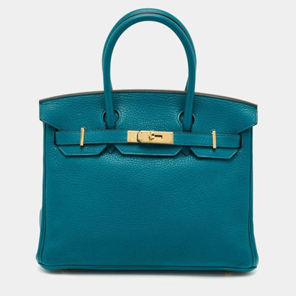 Hermes Blue Izmir Clemence Leather Birkin 30 Bag