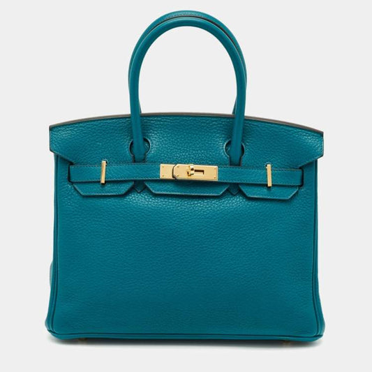 Hermes Blue Izmir Clemence Leather Birkin 30 Bag
