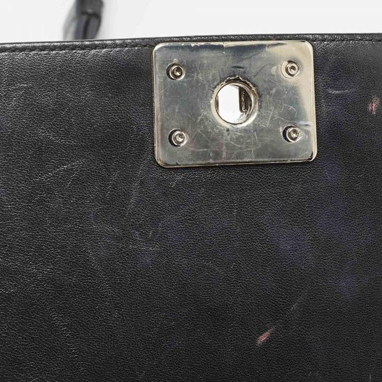 Chanel Black/Silver Chevron Patent Leather Medium Boy Flap Bag