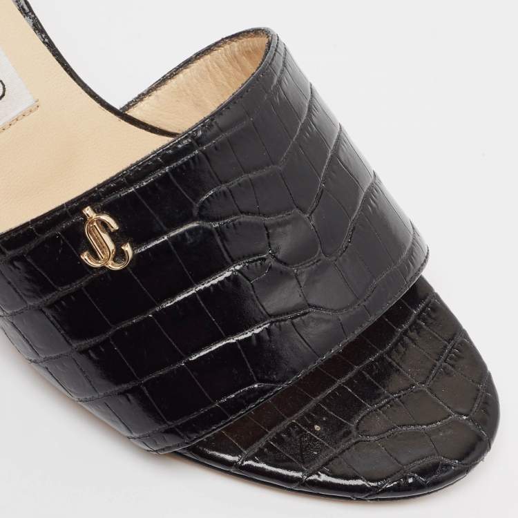 Jimmy Choo Black Croc Leather Minea Slides Size 35