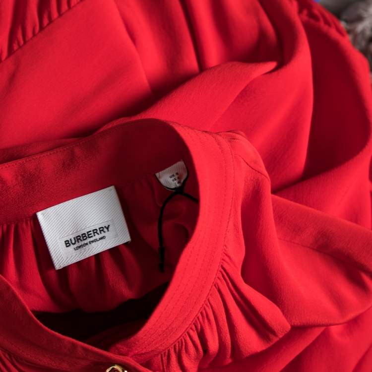Burberry Red Silk Button Down Maxi Dress – Size S – Brand New