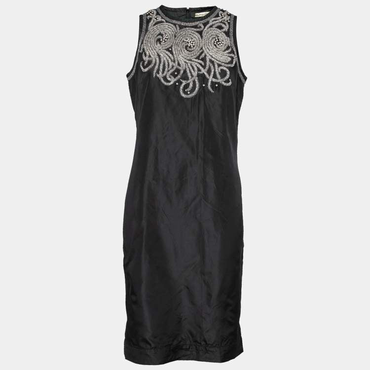 Balenciaga Black Silk Bead Embellished Sleeveless Dress – Size M