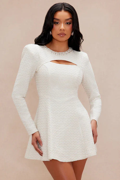 Angelina White Tweed Mini Dress – Civil Wedding / Bridal Shower | Pre-Order