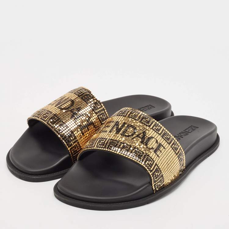 Fendi x Versace Gold & Black Mesh Pool Slides 44