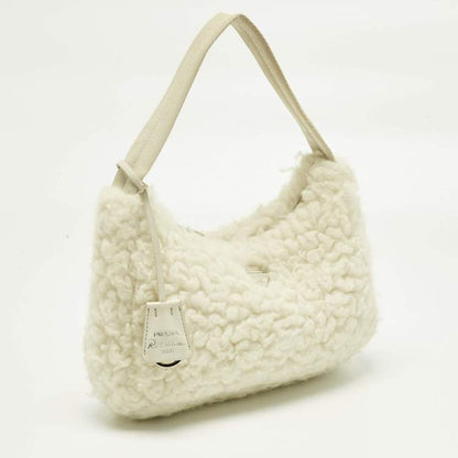 Prada Re-Edition 2000 White Wool Shoulder Bags