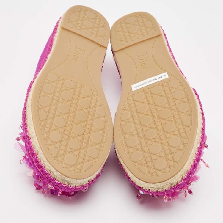 Dior Pink Embellished Espadrille Flats Size 36