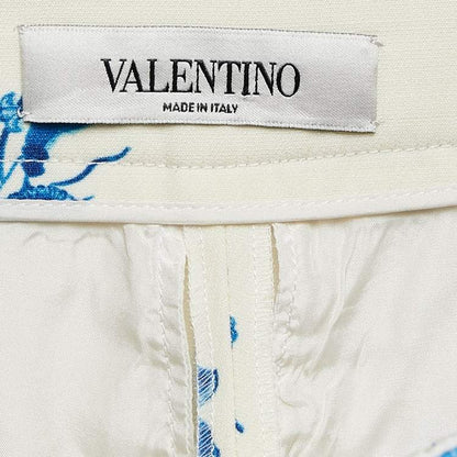 Valentino Blue Floral Print Wool Blend Wide-Leg Trousers – Size S