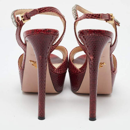 Prada Red Snakeskin Crystal Platform Sandals Size 39