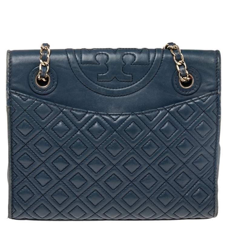 Tory Burch Blue Leather Medium Fleming Shoulder Bag