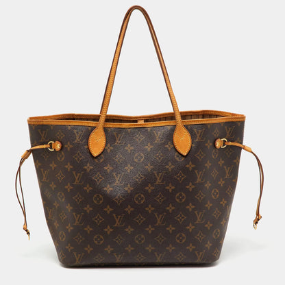 Louis Vuitton Neverfull Brown Coated Canvas and Leather Totes Bag