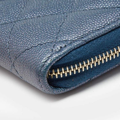 Chanel Zipped Coin Purse in Blue Shimmer Caviar Leather