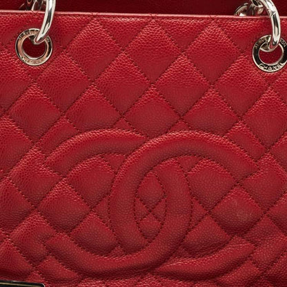 Chanel GST Tote in Red Quilted Caviar Leather with Silver Hardware
