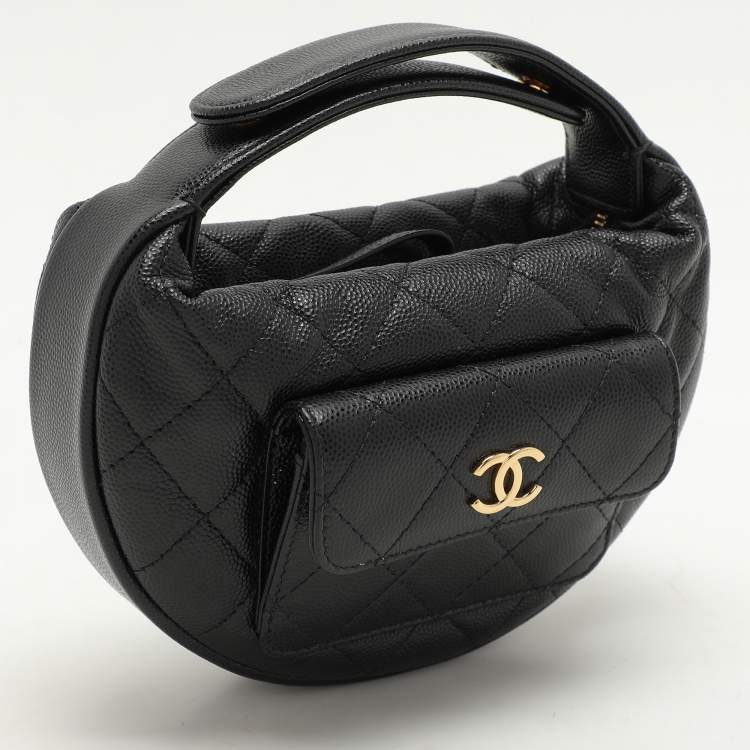 Chanel Mini Round Hobo in Black Quilted Caviar Leather