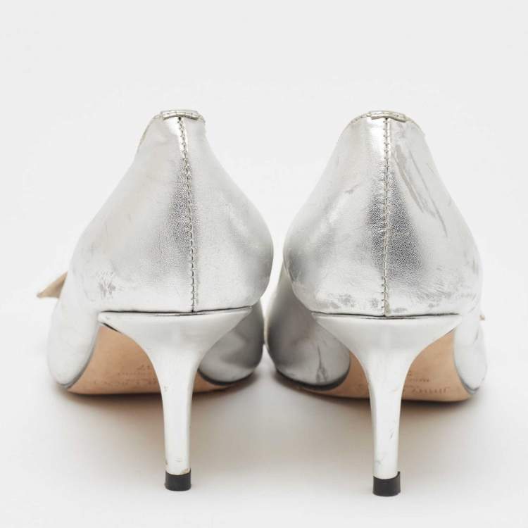 Jimmy Choo Silver Crystal Embellished Leather Pumps Size 37